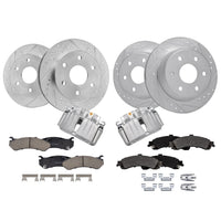 Detroit Axle - Front & Rear Drilled Rotors Brake Pads + Rear Brake Calipers Replacement for Silverado Sierra 1500 Yukon XL 1500