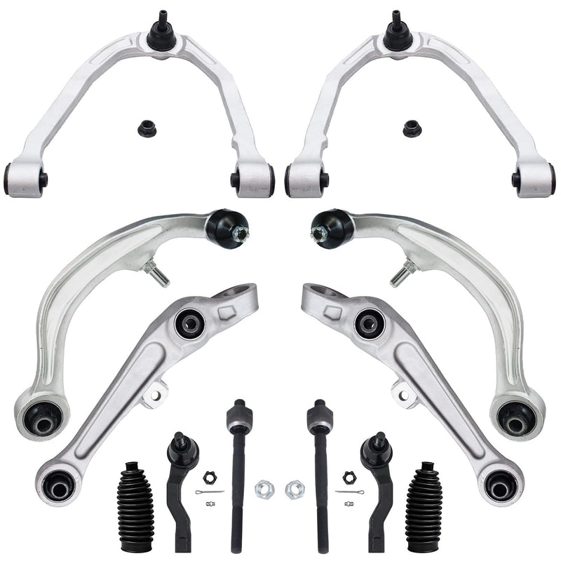 Detroit Axle - RWD Front End Kit for 03-04 Infiniti G35 Nissan 350Z, Lower Forward Rearward & Upper Control Arms Tie Rods Boots