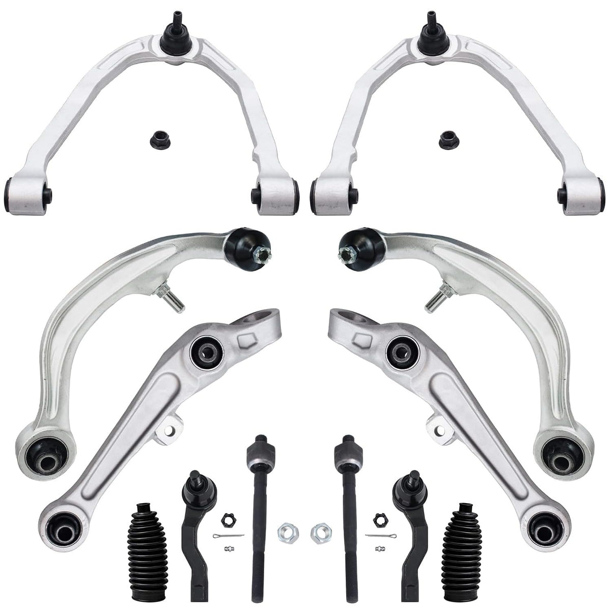 Detroit Axle - RWD Front End Kit for 03-04 Infiniti G35 Nissan 350Z, Lower Forward Rearward & Upper Control Arms Tie Rods Boots
