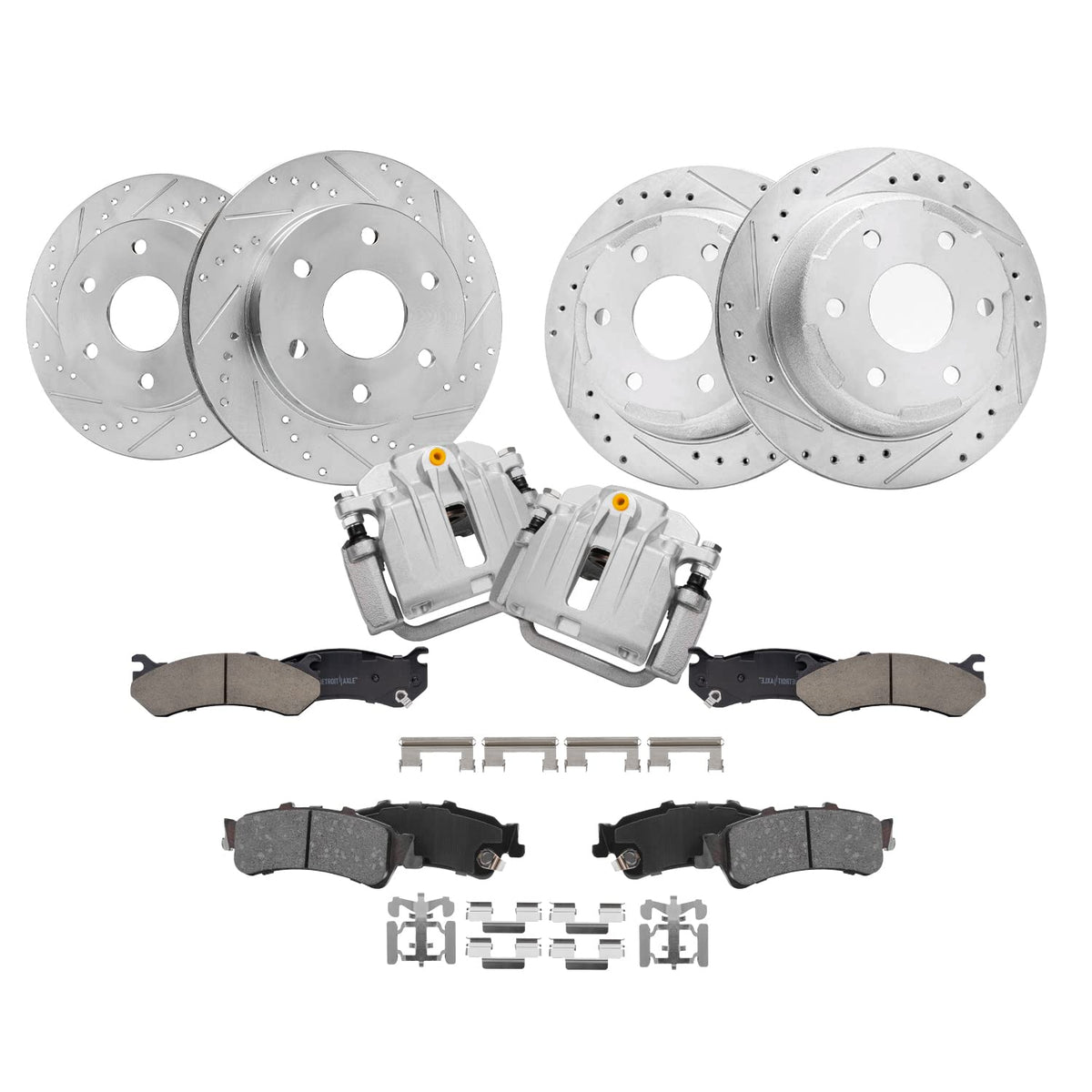 Detroit Axle - Front & Rear Drilled Rotors Ceramic Brake Pads + Rear Brake Calipers Replacement for 2003 2004 2005 2006 Chevrole