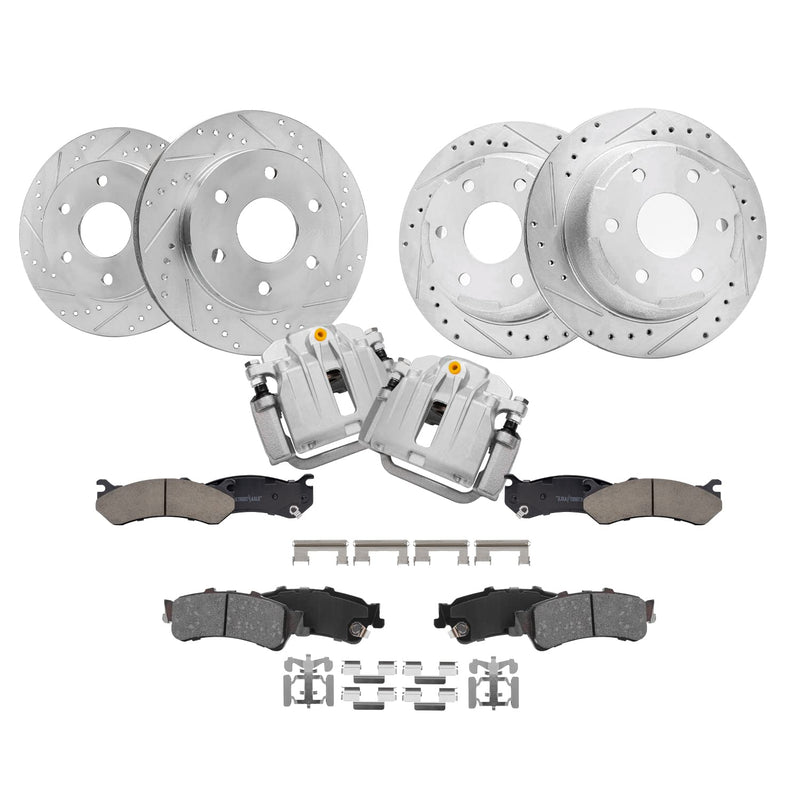 Detroit Axle - Front & Rear Drilled Rotors Ceramic Brake Pads + Rear Brake Calipers Replacement for 2003 2004 2005 2006 Chevrole