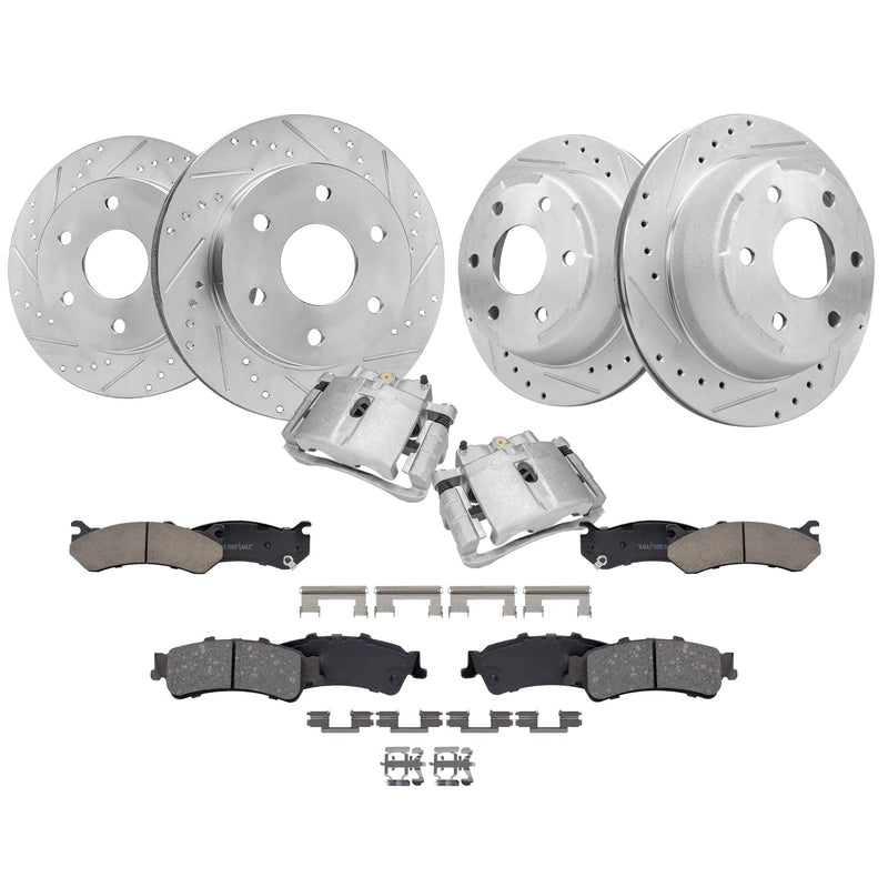 Detroit Axle - Brake Kit for Chevy GMC Silverado Sierra 1500 Tahoe Yukon Astro Safari Drilled Brake Rotors Ceramic Brakes Pads F