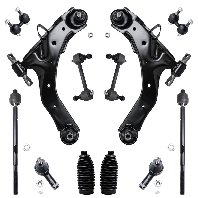 Detroit Axle - Front 12pc Suspension Kit for 01-06 Hyundai Elantra 2001 2002 2003 2004 2005 2006, 2 Lower Control Arms w/Ball Jo