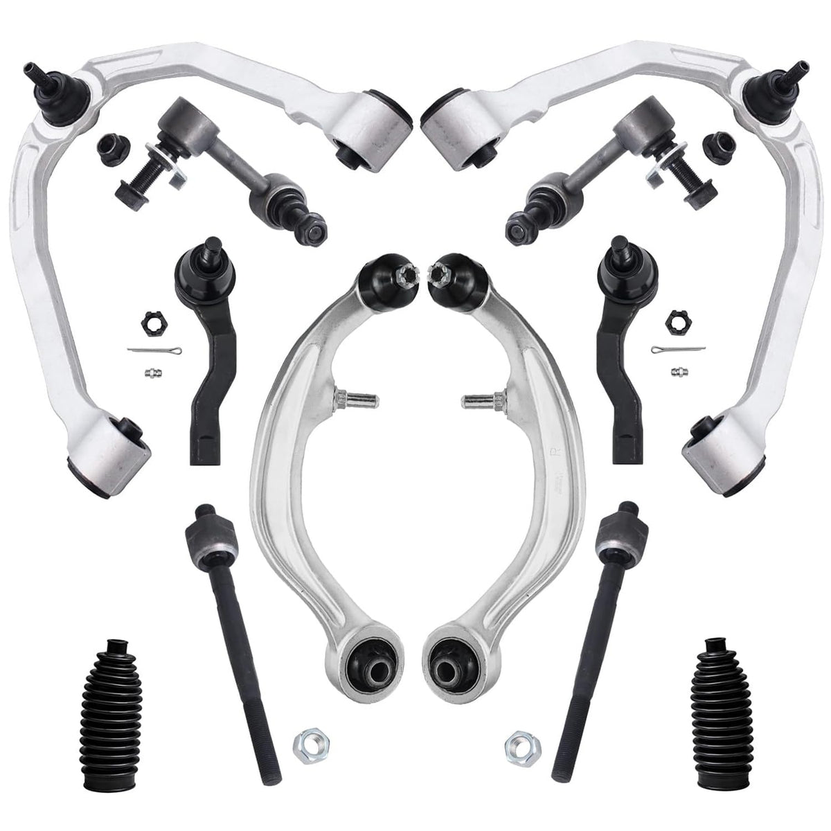 Detroit Axle - RWD Front 12pc Control Arms Kit for 03-07 INFINITI G35, 03-09 Nissan 350Z, 4 Control Arms 4 Tie Rods 2 Sway Bars