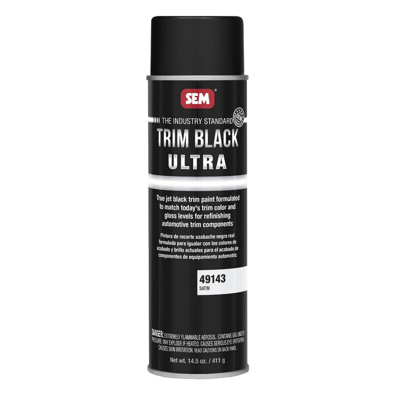 SEM 49143 Trim Black Ultra, Black Spray Paint with Satin Finish| Designed for Plastic, Aluminum, Steel and Stainless Steel, 14.5