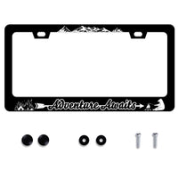 Adventure Awaits License Plate Frame Mountains Stainless Steel License Plate Frame Auto Parts Decoration with Screws License Pla