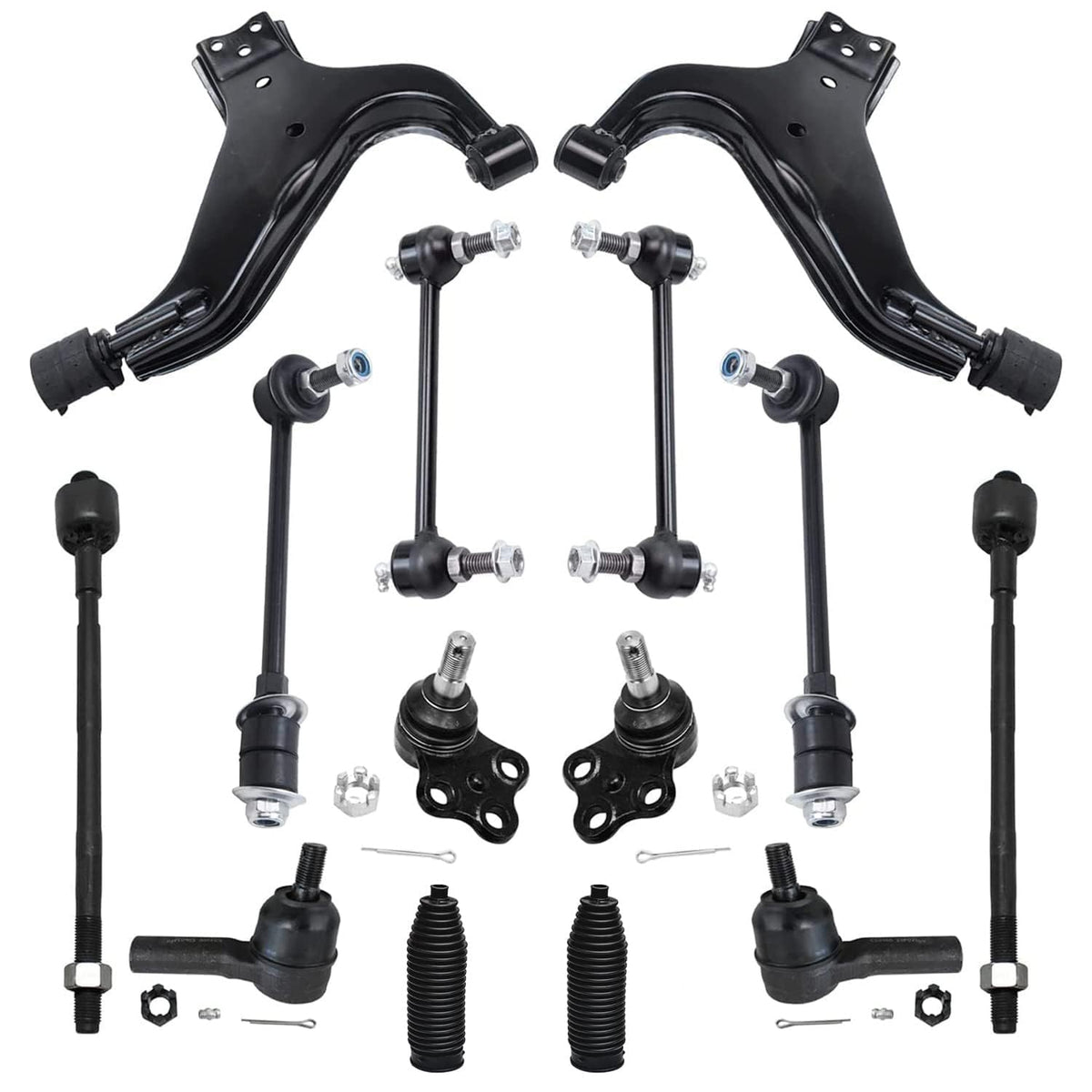 Detroit Axle - Front 14pc Suspension Kit for 1996-2004 Nissan Pathfinder Infiniti QX4, 2 Lower Control Arms 2 Ball Joints 4 Fron