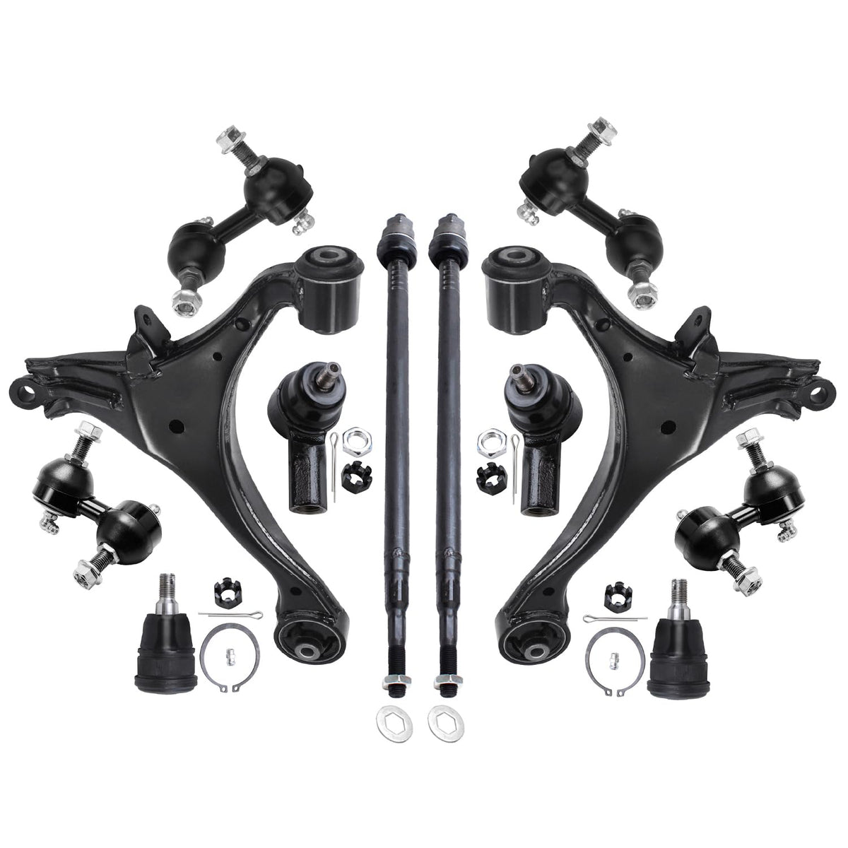 Detroit Axle - 12pc Front End Suspension Kit for 2001-2005 Honda Civic 2 Lower Control Arms 2 Lower Ball Joints 4 Inner & Outer