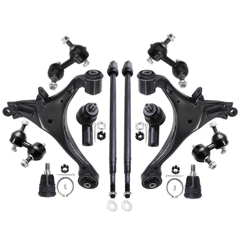Detroit Axle - 12pc Front End Suspension Kit for 2001-2005 Honda Civic 2 Lower Control Arms 2 Lower Ball Joints 4 Inner & Outer
