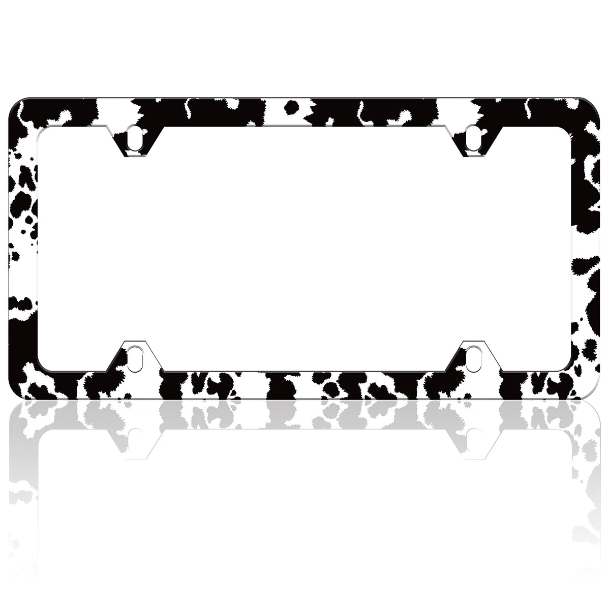 Black and White Cow Print License Plate Frame Funny Spots License Plate Frames Animal Pattern Auto Accessory Bracket Stainless S