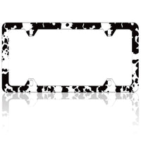 Black and White Cow Print License Plate Frame Funny Spots License Plate Frames Animal Pattern Auto Accessory Bracket Stainless S