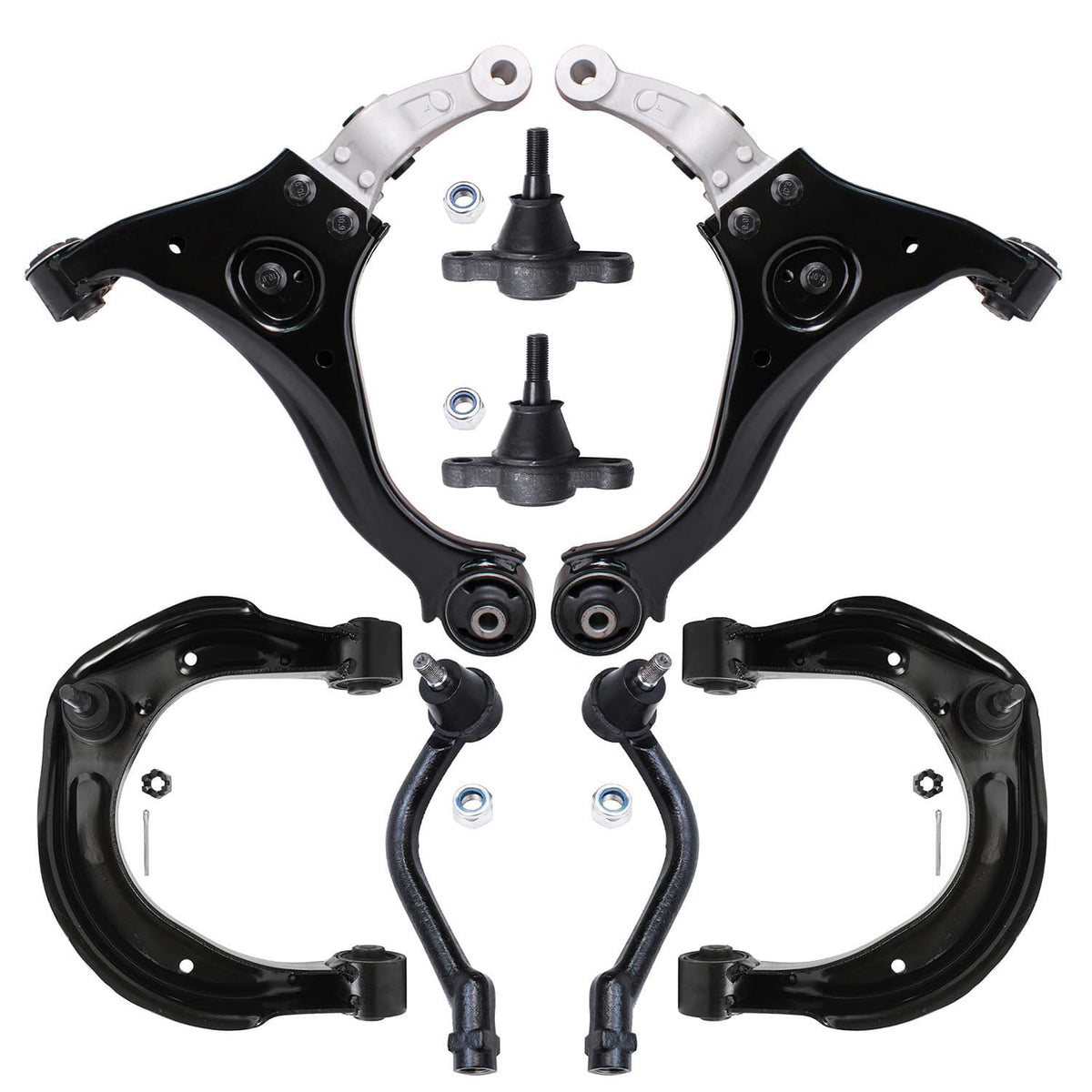 Detroit Axle - 8PC Front Upper and Lower Control Arms w/Ball Joints and Outer Tie Rods Replacement for 2006 2007 2008 Hyundai So