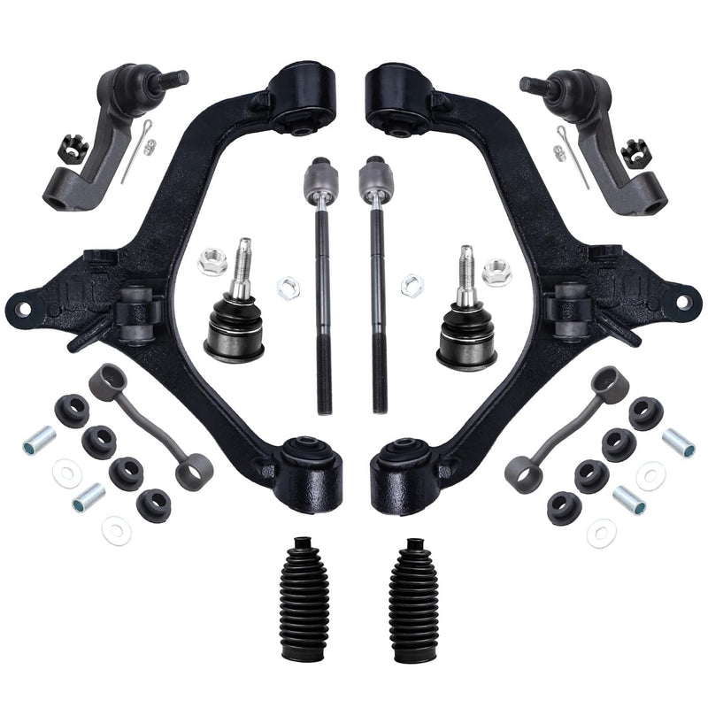 Detroit Axle - Front Lower Control Arms w/Ball Joints + Inner Outer Tie Rods & Boots + Sway Bar Links Replacement for 2002-04 Je