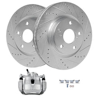 Detroit Axle - Front Drilled Rotors Right Brake Caliper Replacement for RAV4 Matrix tC Vibe Mirai Corolla iM - 3pc Set
