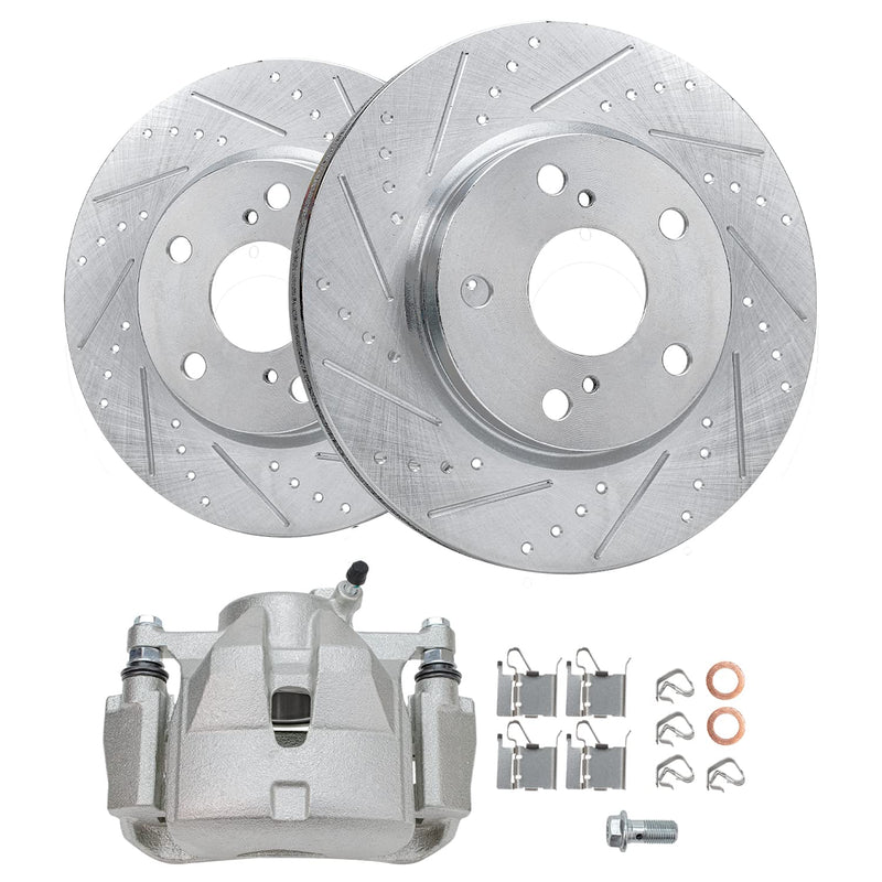 Detroit Axle - Front Drilled & Slotted Rotors Left Brake Caliper for Toyota RAV4 Prius V Lexus HS250H Scion xB Replacement