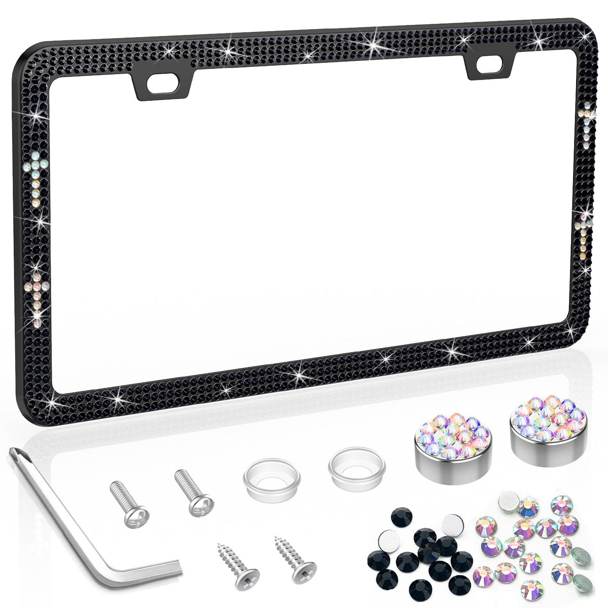 SHARE&CARE Bling License Plate Frame, Crystal License Plate Cover, Car License Plate Holder with Rhinestone Screw Set, Women Gif
