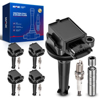 KAX Set of 5 UF341 Ignition Coil Pack & Iridium Spark Plugs w/Magnetic Socket for Volvo 2003-2006 XC90, XC70 1999-2006 V70, S80,