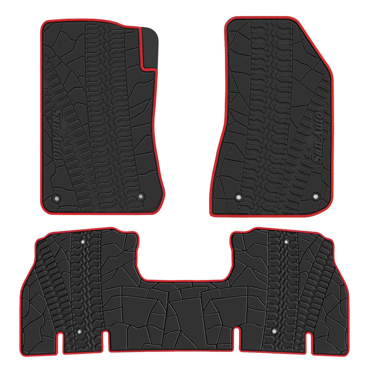 San Auto Car Floor Mat for Jeep Wrangler JL 4x4 Door Sahara Rubicon 2018-2025 2026 Custom Fit Black Red Rubber Auto Floor Liner