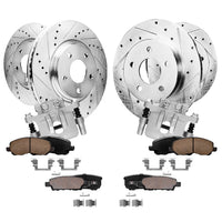 Detroit Axle - Front and Rear Drilled Rotors Brake Pads Calipers w/Bracket Replacement for Chrysler 200 Sebring Dodge Avenger Ca