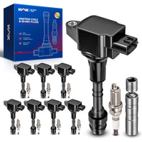 KAX Set of 8 Ignition Coil Pack & Iridium Spark Plugs w/Magnetic Socket for Nissan TITAN 2008-2015, Armada 2007-2015, INF QX56 2