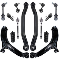 Detroit Axle - 14PC Front and Rear Lower Control Arms w/Sway Bars, Inner Outer Tie Rods and Rack Boots Replacement for 2000 2001