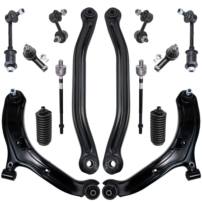 Detroit Axle - 14PC Front and Rear Lower Control Arms w/Sway Bars, Inner Outer Tie Rods and Rack Boots Replacement for 2000 2001
