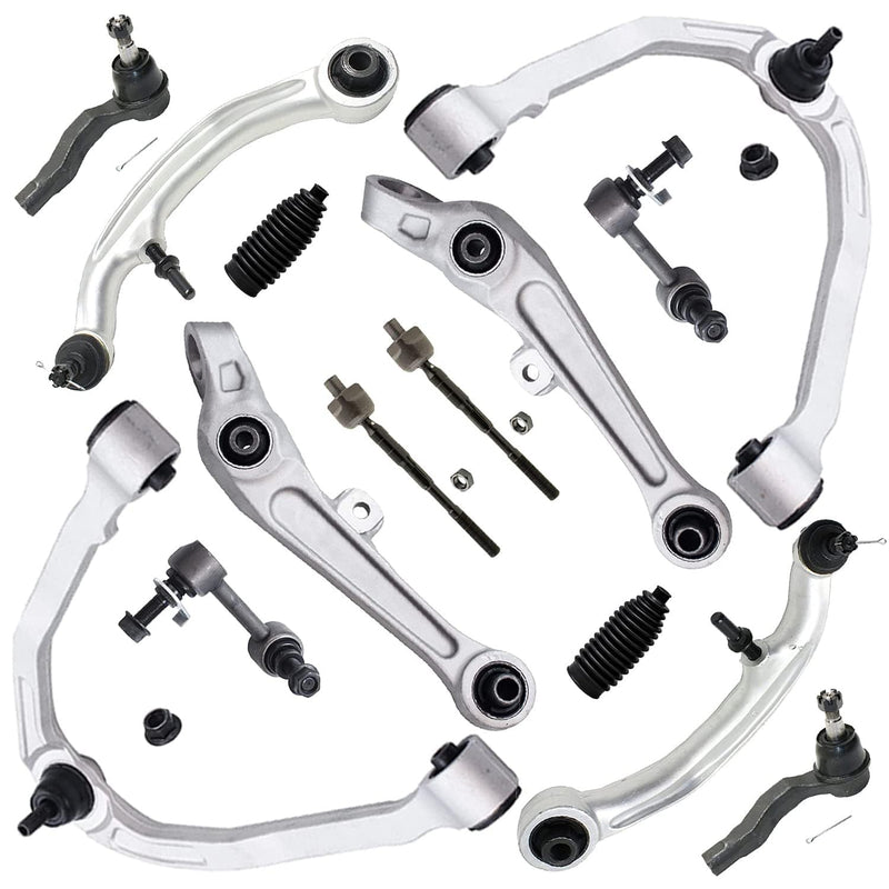 Detroit Axle - 14pc RWD Front End Kit for 2003-2004 INFINITI G35 Nissan 350Z, 2 Upper Control Arms 4 Lower Forward Rearward Cont