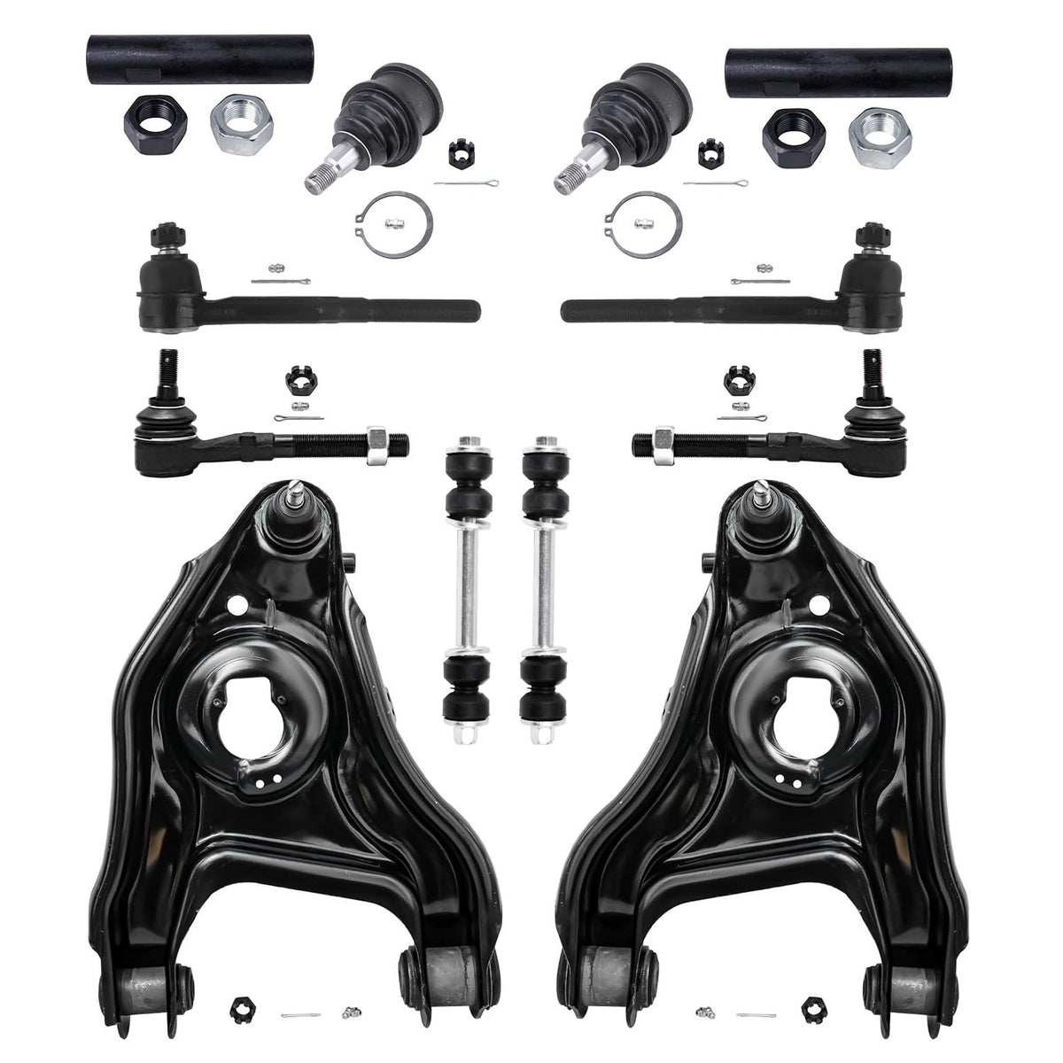 Detroit Axle - 12pc Front Suspension Kit fits 2WD ONLY 2 Lower Control Arms & Ball Joints, 4 Inner & Outer Tie Rod End Links 2 T