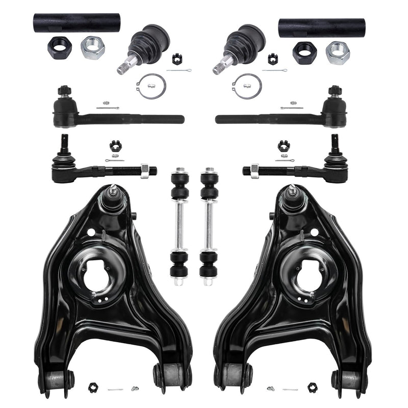 Detroit Axle - 12pc Front Suspension Kit fits 2WD ONLY 2 Lower Control Arms & Ball Joints, 4 Inner & Outer Tie Rod End Links 2 T