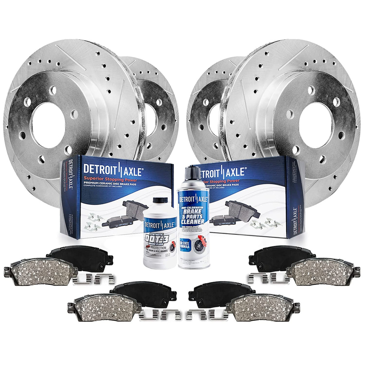 Detroit Axle - Brake Kit for Silverado Sierra Avalanche Suburban 1500 Yukon Tahoe Escalade Drilled & Slotted Disc Brake Rotors C