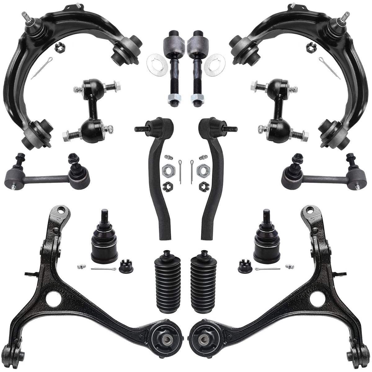Detroit Axle - 16PC Front Upper Lower Control Arms, Lower Ball Joints, Sway Bars, Inner Outer Tie Rods w/Boot Replacement for 20