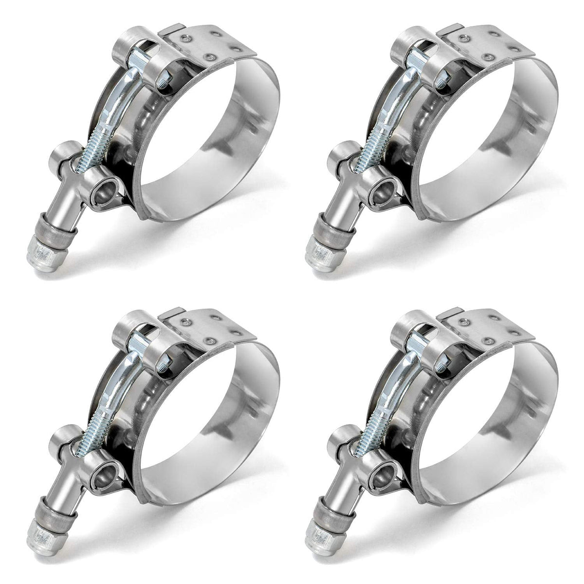 QWORK 2 T-Bolt Hose Clamp Stainless Steel, Working Range 58mm - 65mm for 2 Hose ID, Turbo Intake Intercooler Hose Clamp, 4 Pack
