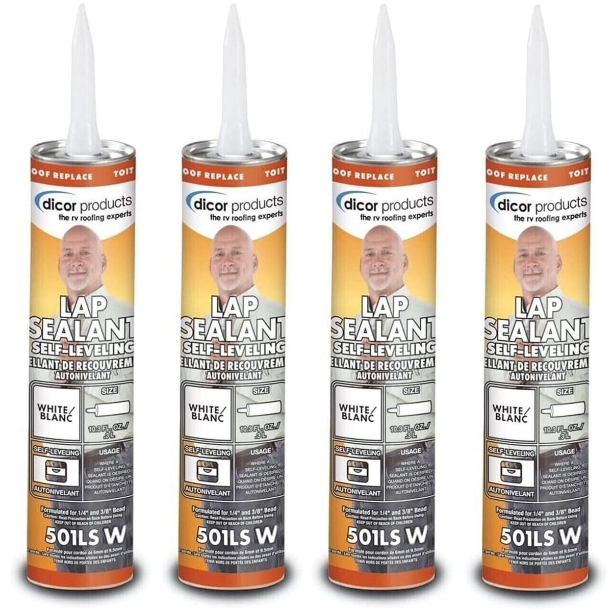 Dicor 501LSW-1, Lap Sealant Self-Leveling, White, 10.3 Ounce Tube (4)