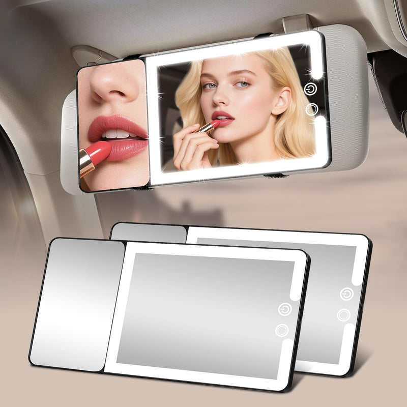 2pcs Car Sun Visor Vanity Mirror with Lights & 20X Magnification, Led Light up Makeup Mirror for Sun Visor, Rechargeable 3 Color
