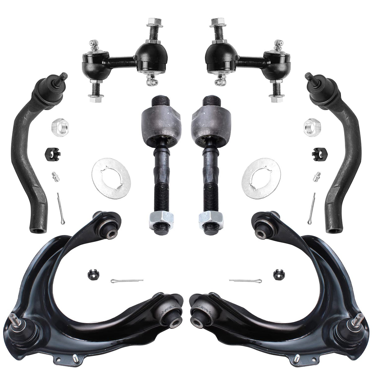Detroit Axle - 8PC Front Upper Control Arms, Sway Bars, Inner and Outer Tie Rods Replacement for 2003-2007 Honda Accord L4 2.4L