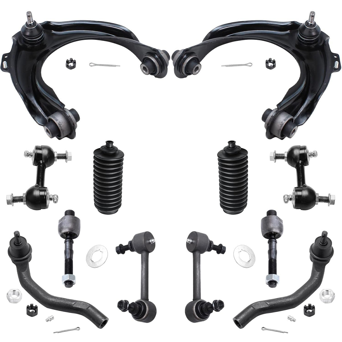 Detroit Axle - 12PC Front Upper Control Arms, Sway Bars, Inner and Outer Tie Rods w/Boots Replacement for 2004-2008 Acura TSX -