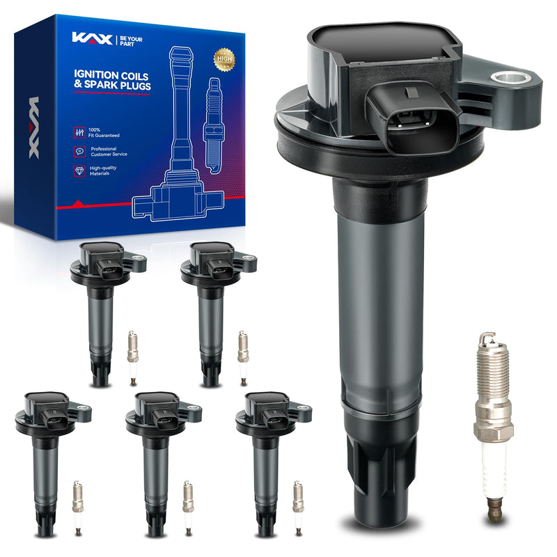 KAX 6-Pack Ignition Coils and Double Iridium Spark Plug Set Compatible with Ford Edge 2011-2014 3.7L, Explorer 2011-2017, F-150,