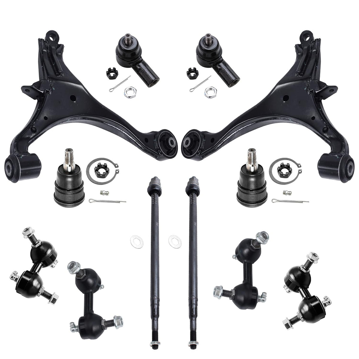 Detroit Axle - Front 12pc Suspension Kit 01-05 Honda Civic 2001 2002 2003 2004 2005, 2 Lower Control Arms 2 Lower Ball Joints 4