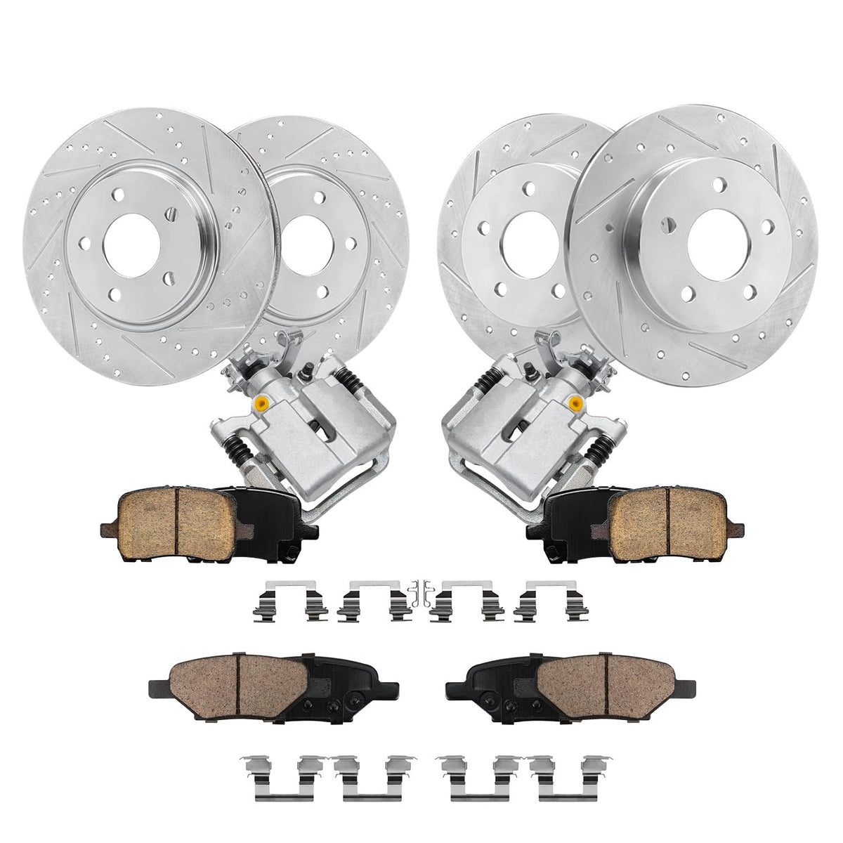 Detroit Axle - Brake Kit for Chevrolet Malibu Pontiac G6 Saturn Aura, Drilled & Slotted Brake Rotors Brakes Pads Rear Brake Cali