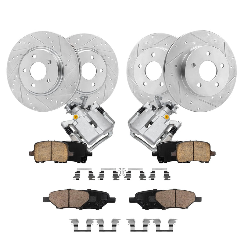 Detroit Axle - Brake Kit for Chevrolet Malibu Pontiac G6 Saturn Aura, Drilled & Slotted Brake Rotors Brakes Pads Rear Brake Cali