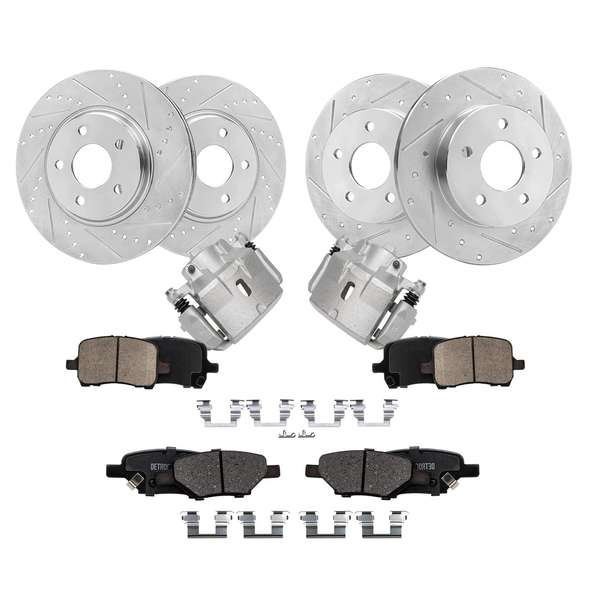 Detroit Axle - Brake Kit for Chevrolet Malibu Pontiac G6 Saturn Aura, Drilled and Slotted Brake Rotors Brakes Pads Front Brake C