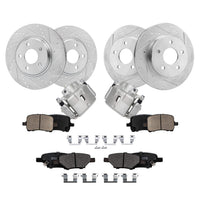 Detroit Axle - Brake Kit for Chevrolet Malibu Pontiac G6 Saturn Aura, Drilled and Slotted Brake Rotors Brakes Pads Front Brake C