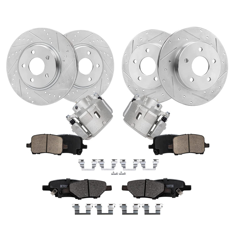 Detroit Axle - Brake Kit for Chevrolet Malibu Pontiac G6 Saturn Aura, Drilled and Slotted Brake Rotors Brakes Pads Front Brake C
