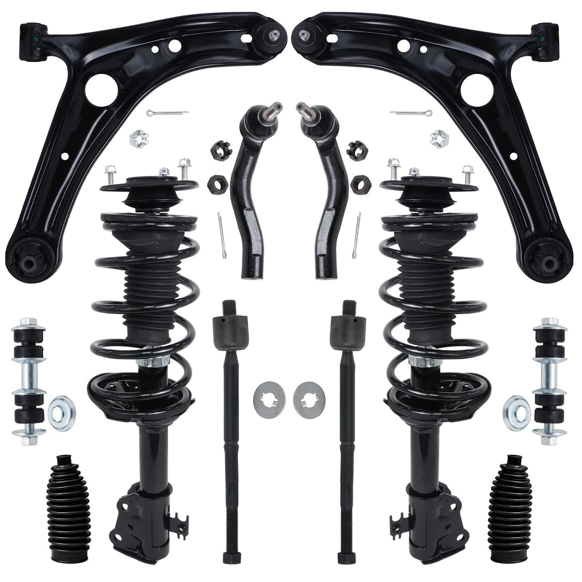 Detroit Axle - 12pc Front End Suspension Kit for Toyota Echo 00-05, Struts w/Coil Spring Lower Control Arms w/Ball Joint Tie Rod