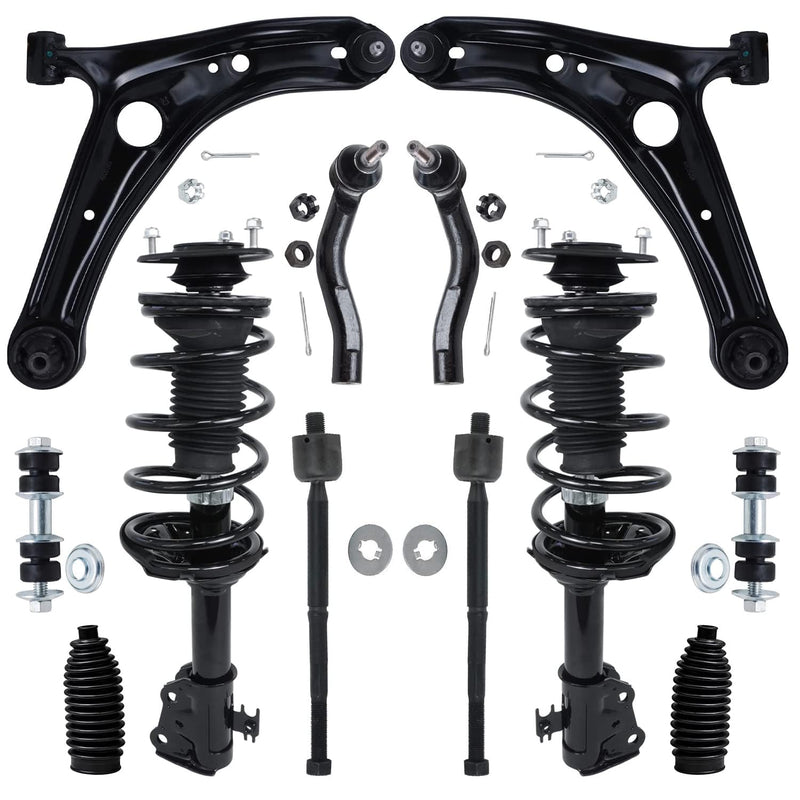 Detroit Axle - 12pc Front End Suspension Kit for Toyota Echo 00-05, Struts w/Coil Spring Lower Control Arms w/Ball Joint Tie Rod