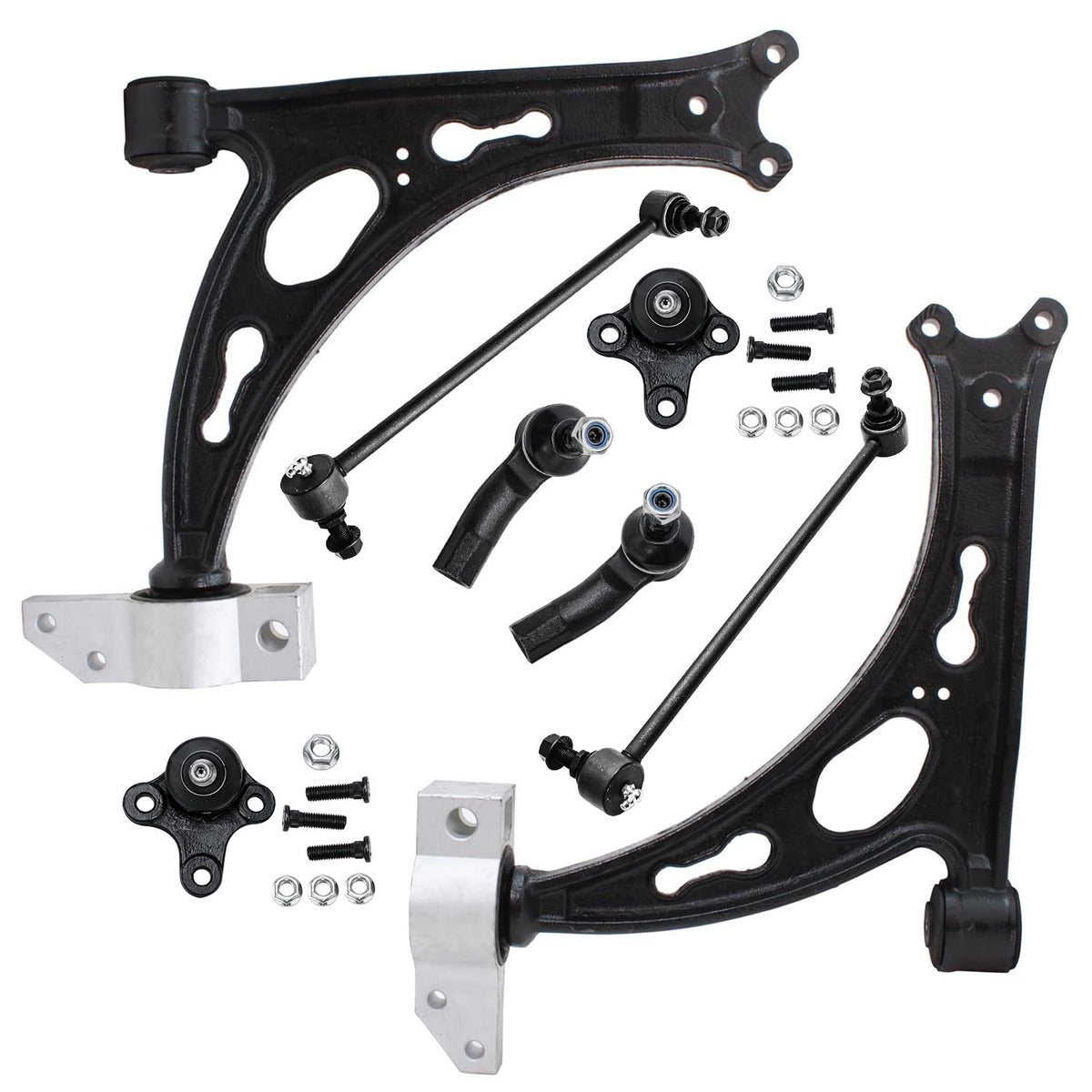 Detroit Axle - Front End 8pc Suspension Kit for Volkswagen Jetta GTI Rabbit Eos Golf Audi A3 R32, 2 Lower Control Arms with Bush