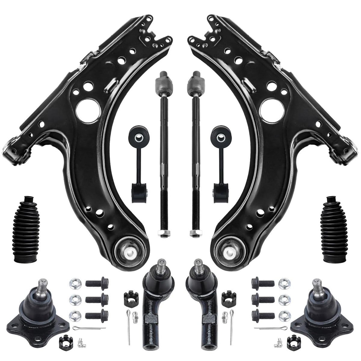 Detroit Axle - Front End 12pc Suspension Kit for Volkswagen Jetta Golf Beetle, 2 Lower Control Arms 2 Lower Ball Joints Inner &