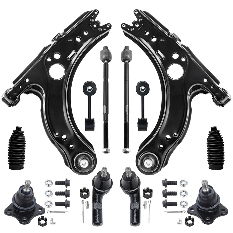 Detroit Axle - Front End 12pc Suspension Kit for Volkswagen Jetta Golf Beetle, 2 Lower Control Arms 2 Lower Ball Joints Inner &