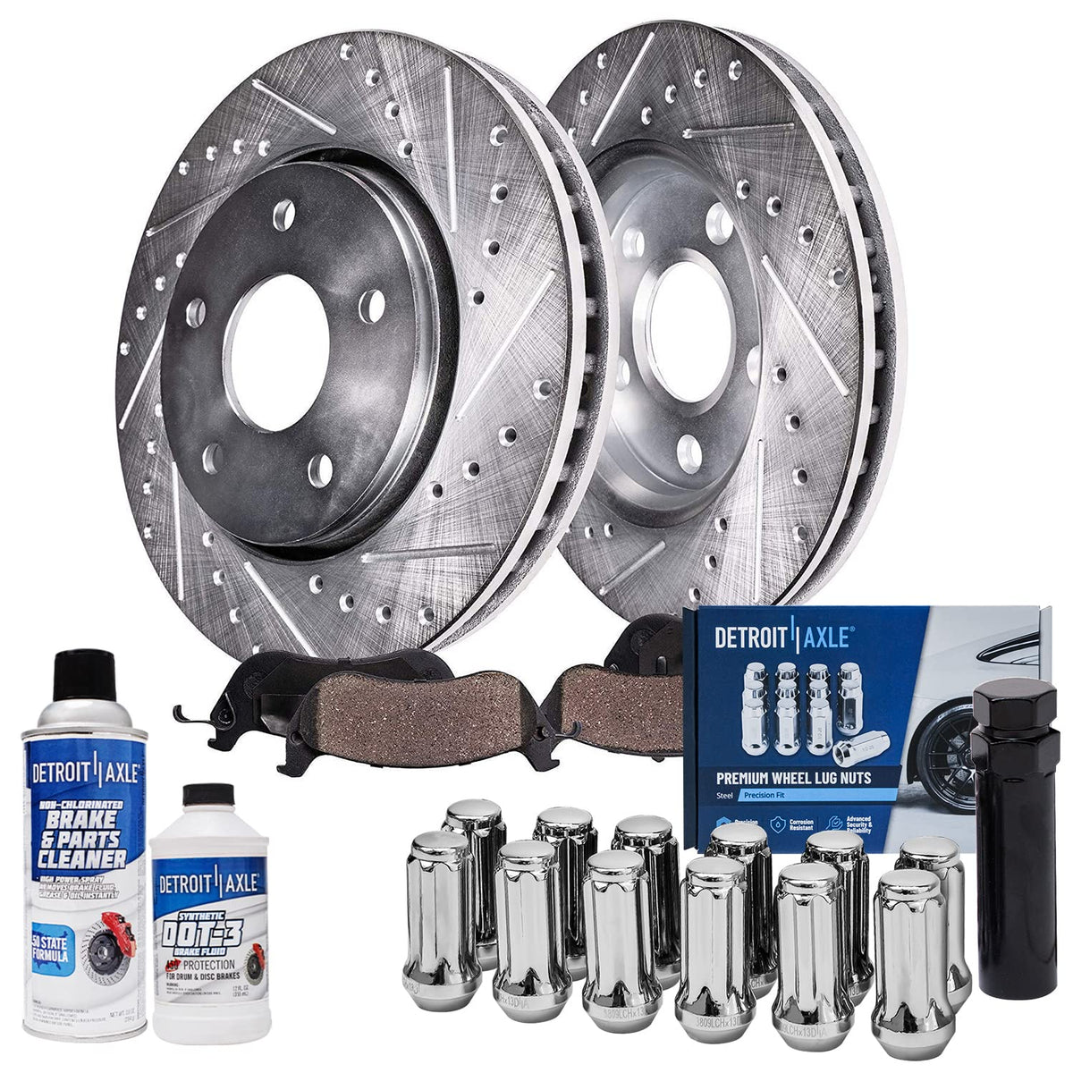 Detroit Axle - Rear Brake Kit for Chevy Malibu Impala Buick LaCrosse Regal XTS Allure, Drilled & Slotted Brake Rotors Ceramic Br