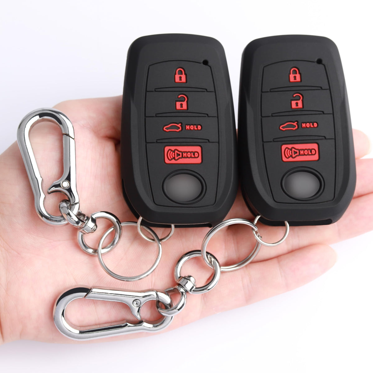 TANDRIVE Key Fob Cover for Toyota 2026 2025 Camry and 2026-2023 Corolla Crown, 4-Button, Silicone, 2-Pack, Red Button, Black